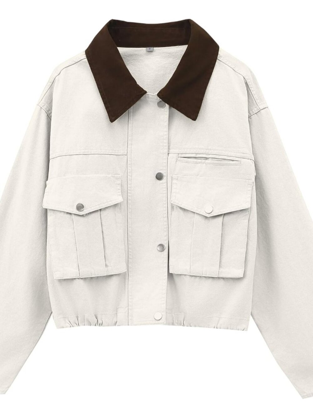 Womens Cropped Jacket Contrast Collar Barn Jacket Outwear